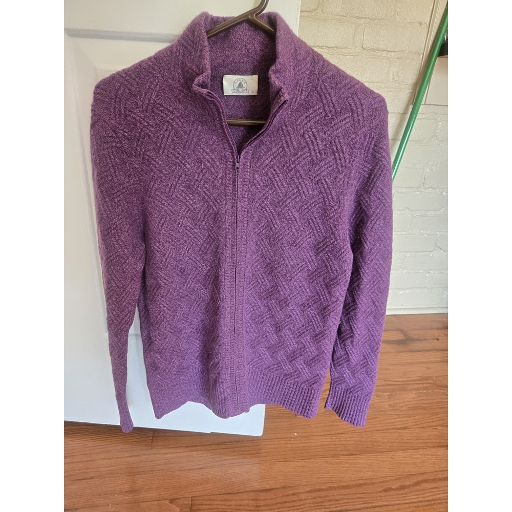 Women's 100% Cashmere Full Zip Cardigan Sweater Purple Textured Knit M/L
